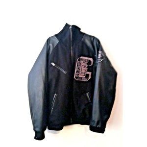 Men's Coogi Black Wool Blend Stadium Varsity Jacket Embroidered Logo Size 2XL